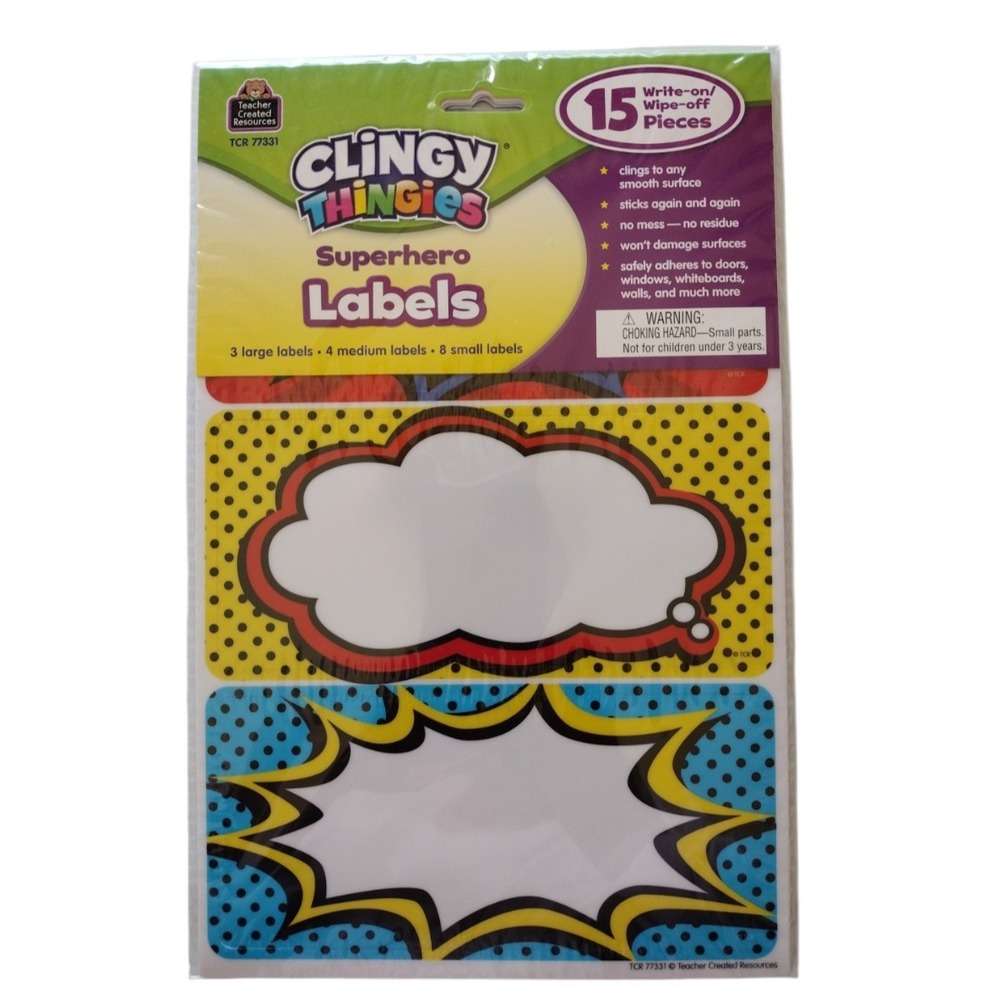 Teacher Created Resources Superhero Labels Clingy Thingies 15‎ PCs Write On/Off